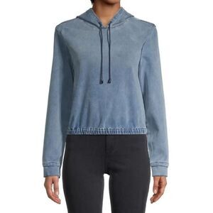 Frame Stretch-Cotton Cropped Hoodie Denim Long Sleeve